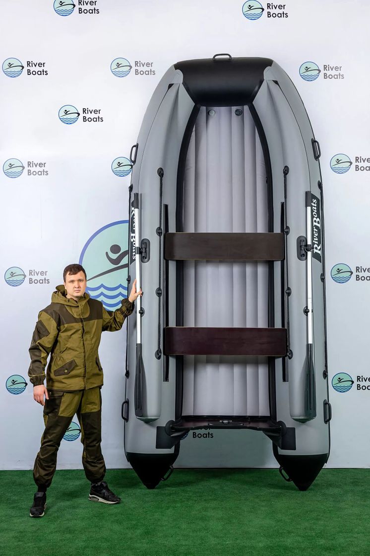 картинка Надувная лодка ПВХ, RiverBoats RB 370 НДНД, ф/б, черно-серый