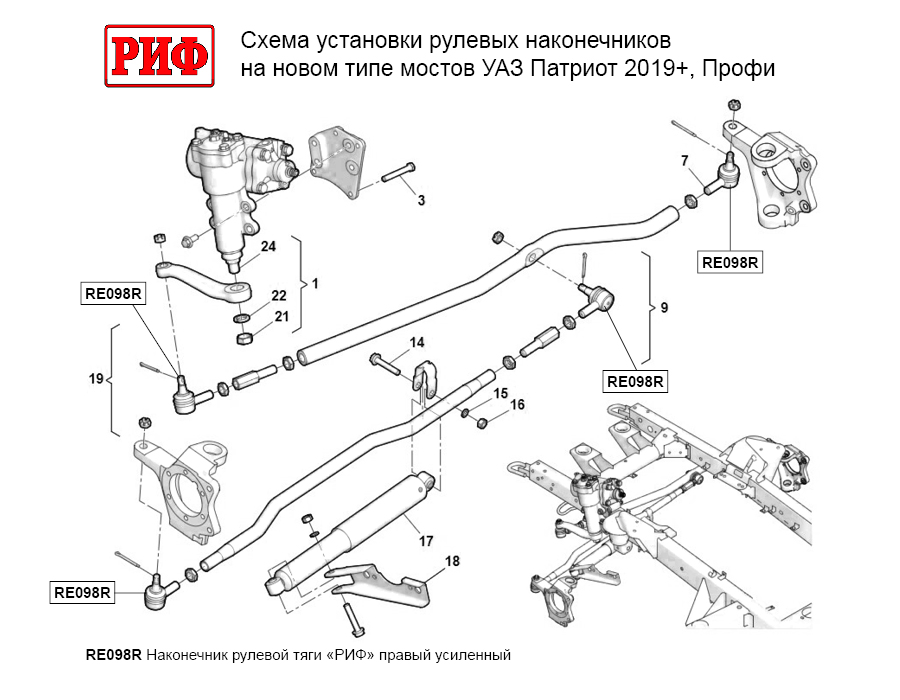 картинка Наконечник рулевой тяги РИФ правый усиленный УАЗ