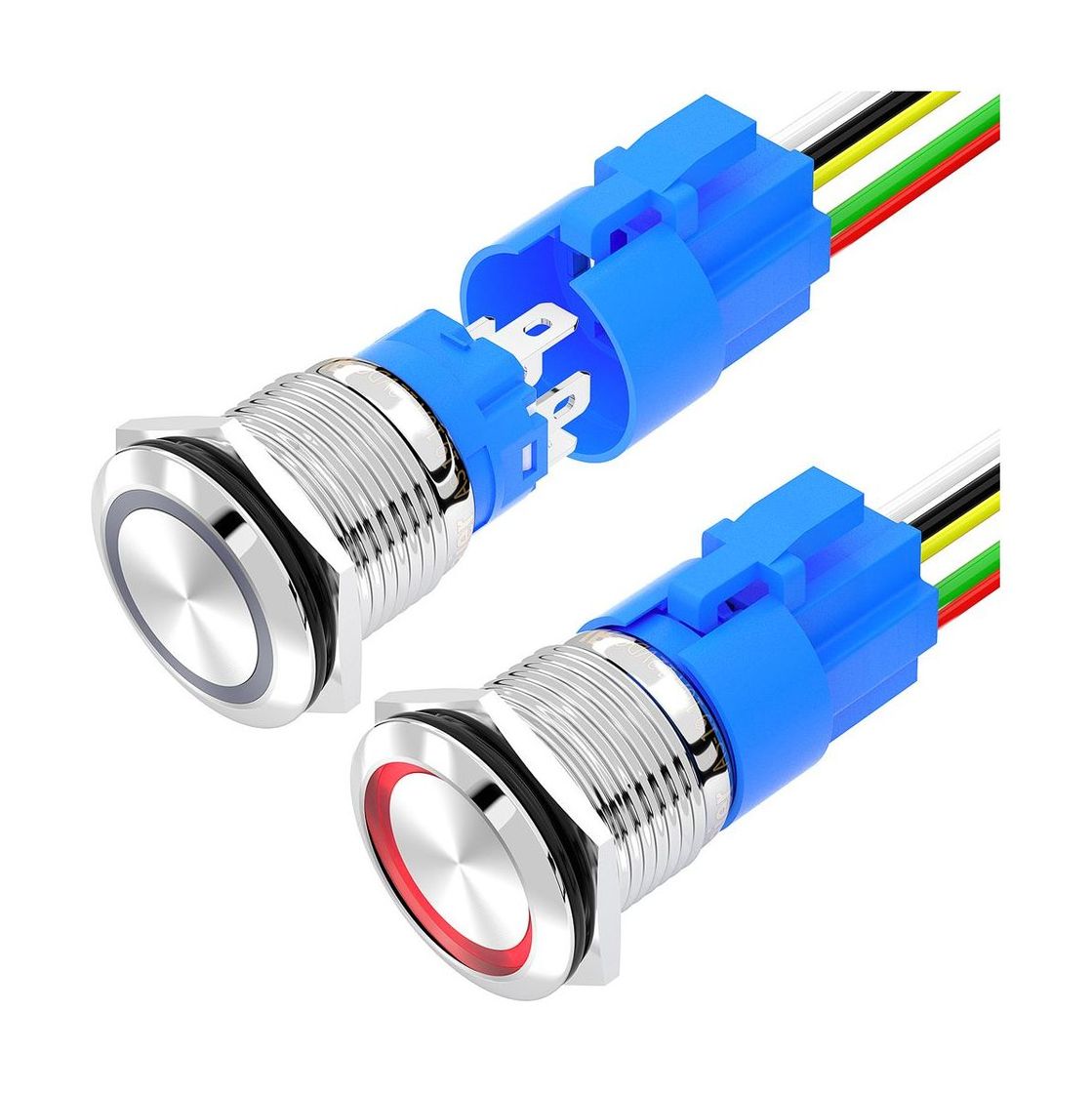 картинка Кнопка без фиксации, подсветка синяя, 12 В, д. 19мм