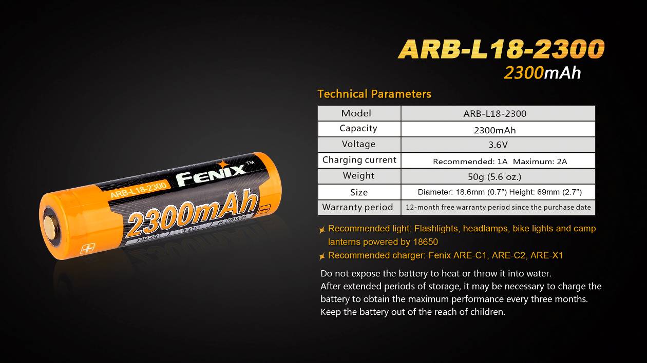 картинка Аккумулятор 18650 Fenix 2300 mAh