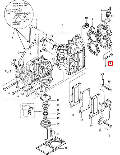 картинка Болт картера Tohatsu 9,8 (YUELANG)(М6х28)