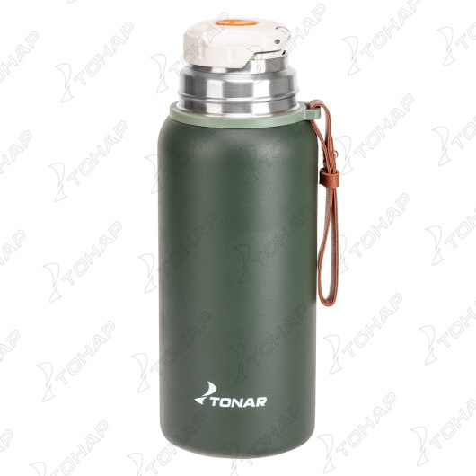 картинка Термос ТОНАР 700ML хаки (пробка-ситечко, крышка-кружка, ремешок)