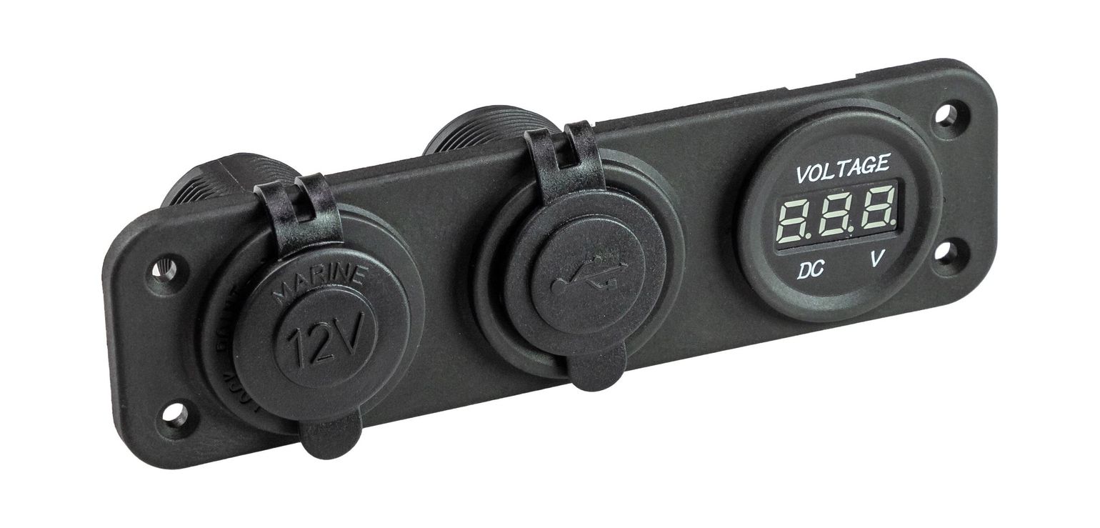 картинка Панель с USB-разъемом 5в 2.1А, прикуривателем и вольтметром