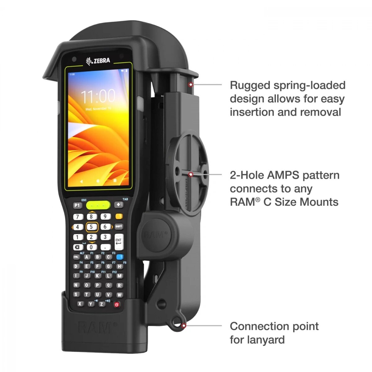 Подпружиненный держатель RAM® для Zebra MC3300 и MC3400 RAM-HOL-ZE33U