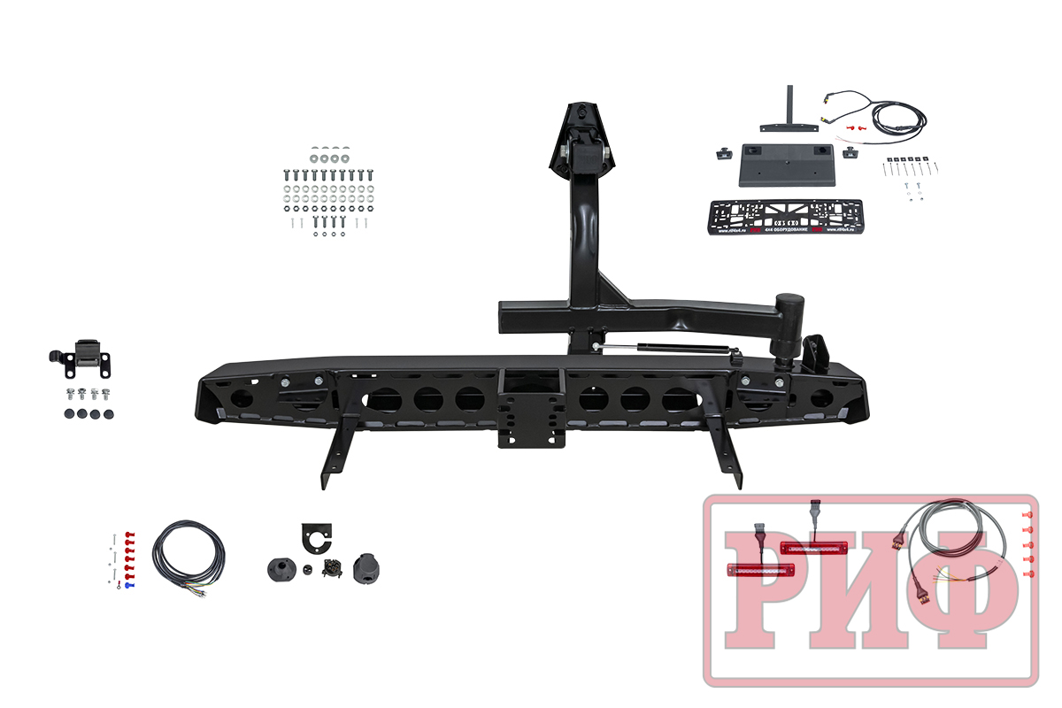 картинка Бампер задний РИФ УАЗ Хантер с квадратом под фаркоп, фонарями и калиткой лифт