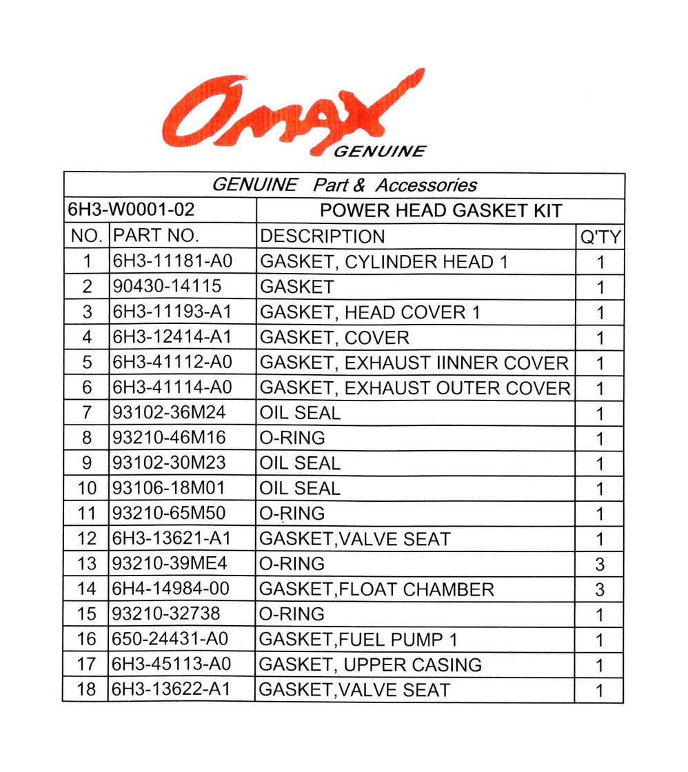 картинка Ремкомплект прокладок блока Yamaha 60F/70B, Omax