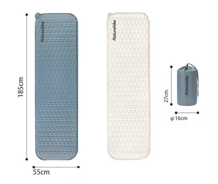 картинка Коврик самонадувающийся Naturehike, 196x65x3,5 см, увеличенный, светло-синий