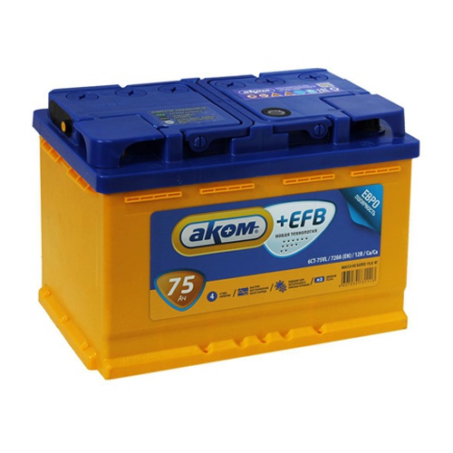 картинка Аккумулятор 75 6СТ-75 АКОМ+EFB