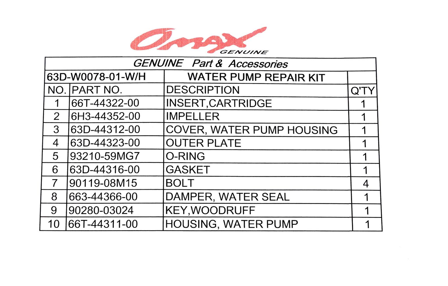 картинка Ремкомплект помпы c корпусом Yamaha 40/50/60, Omax