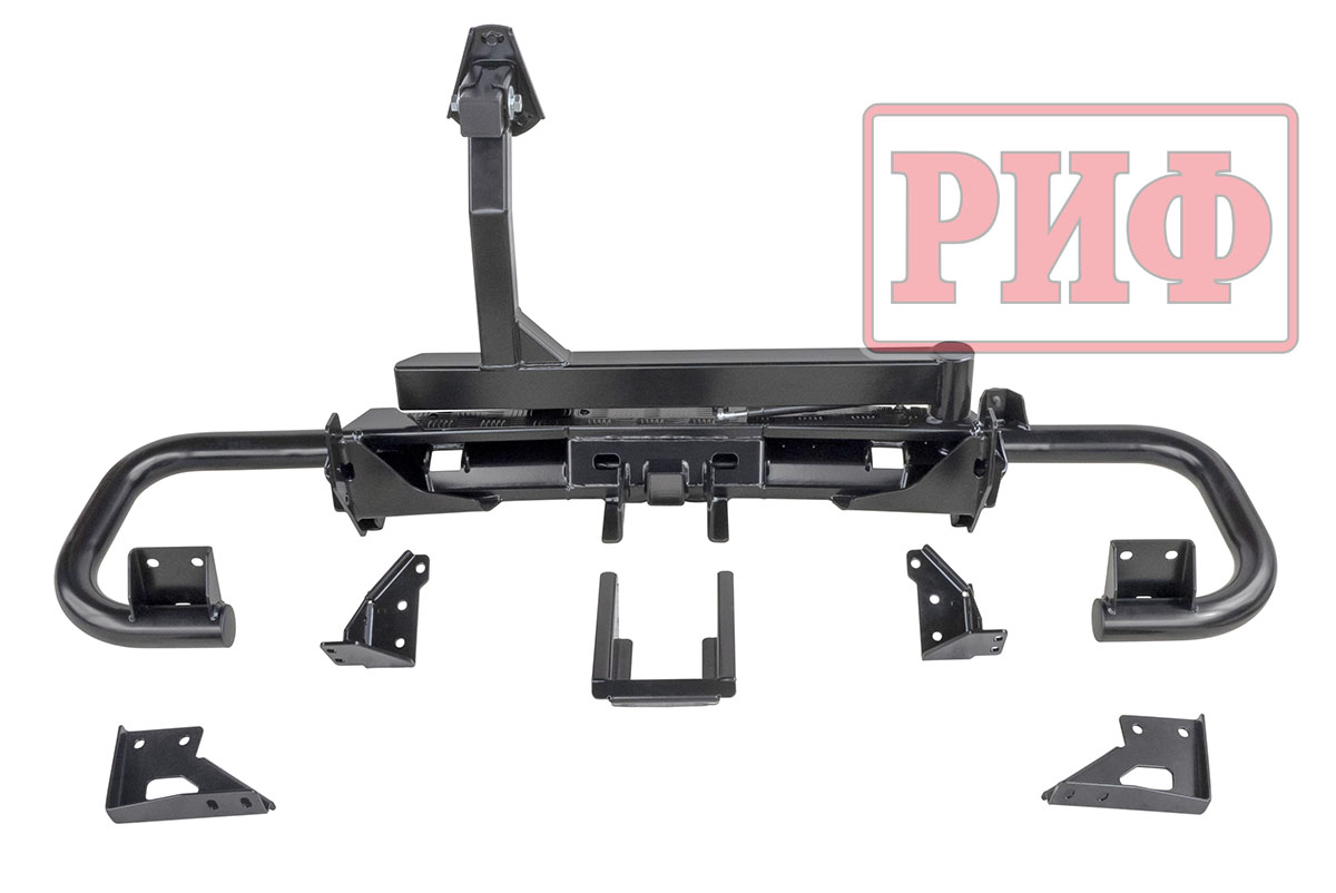 картинка Бампер задний РИФ УАЗ Патриот 2005+ c квадратом под фаркоп и калиткой, стандарт