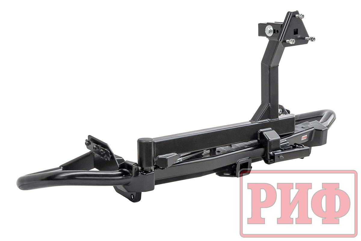 картинка Бампер задний РИФ Mitsubishi Pajero Sport 2015+ c квадратом под фаркоп, калиткой, подсветкой номера