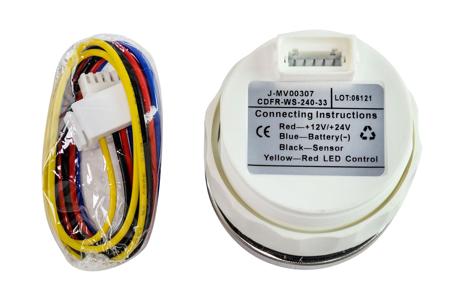 картинка Указатель уровня топлива светодиодный, белый циферблат, нержавеющий ободок, д. 52 мм