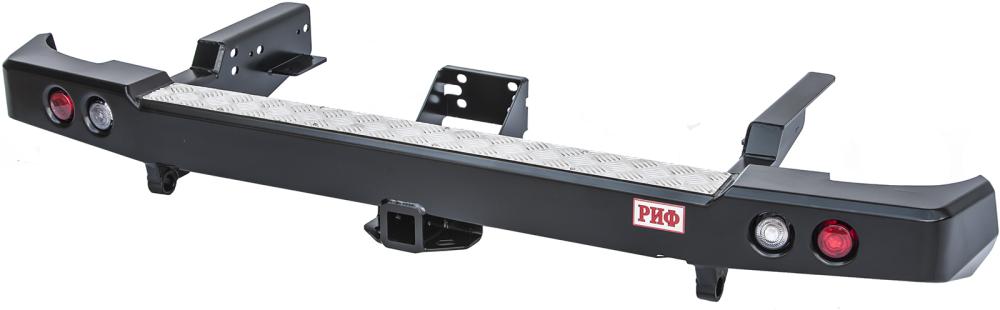 картинка Бампер задний РИФ УАЗ Патриот (пикап) с квадратом под фаркоп и фонарями стандарт