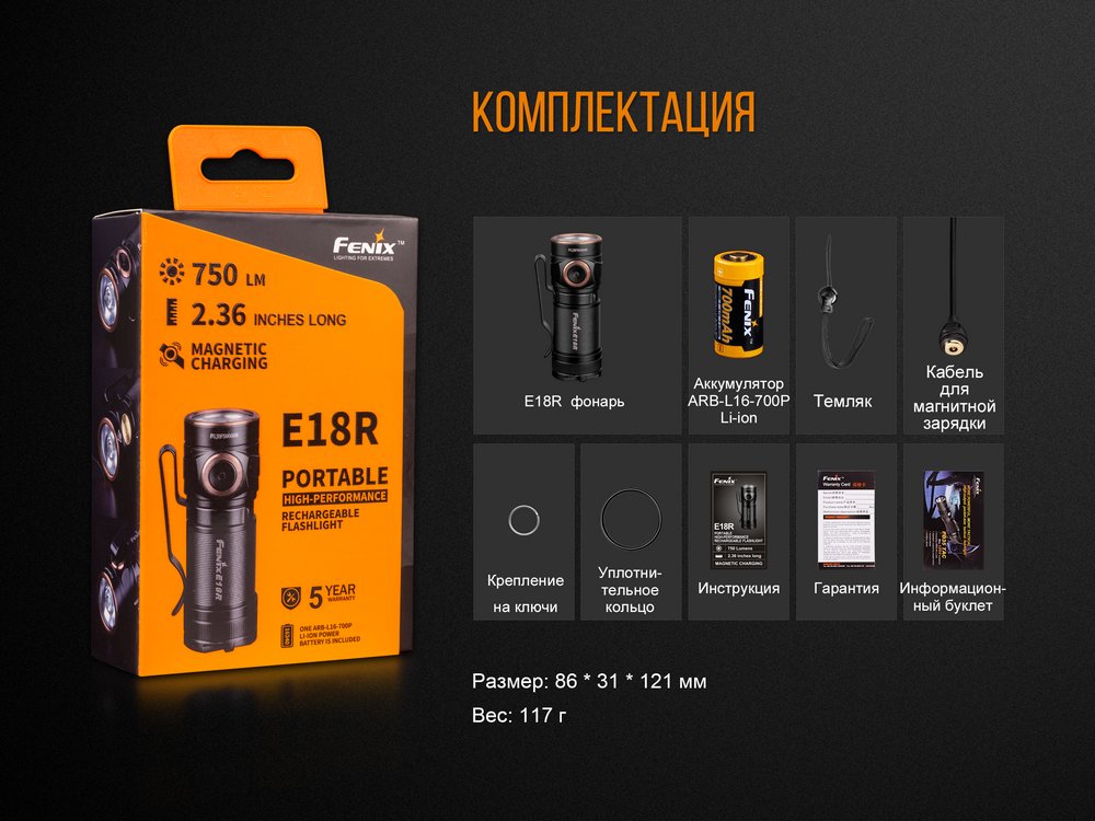 Фонарь Fenix E18R Cree XP-L HI LED