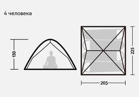 картинка Палатка Naturehike 4-местная, быстросборная, серо-красная