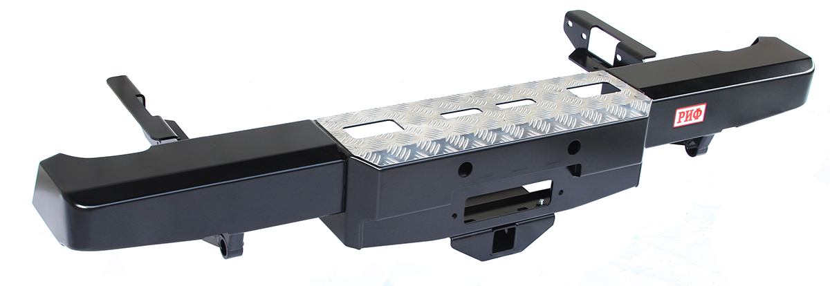 картинка Бампер задний РИФ для Toyota Hilux 2005-2014 с площадкой под лебёдку и квадратом под фаркоп