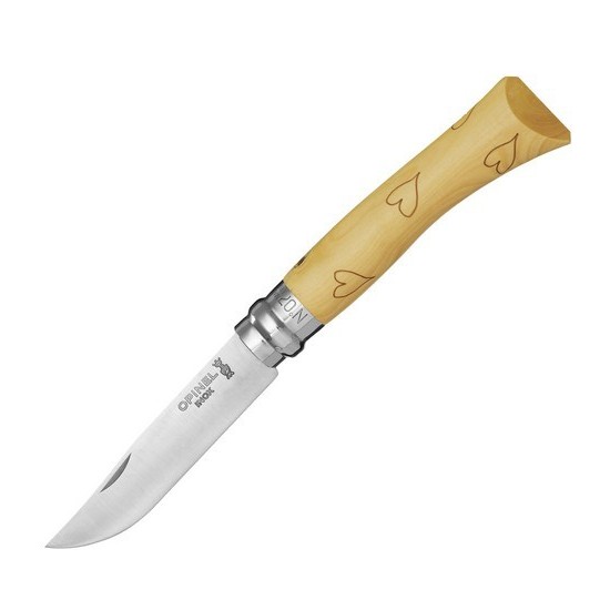 картинка Нож Opinel №7 Nature, нержавеющая сталь, рукоять самшит, гравировка сердца, 001548