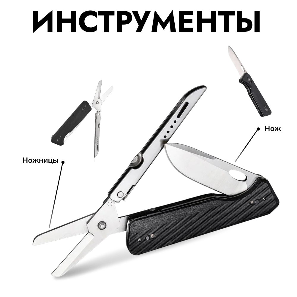 Складной нож с ножницами Roxon S501U рукоять G10 черный