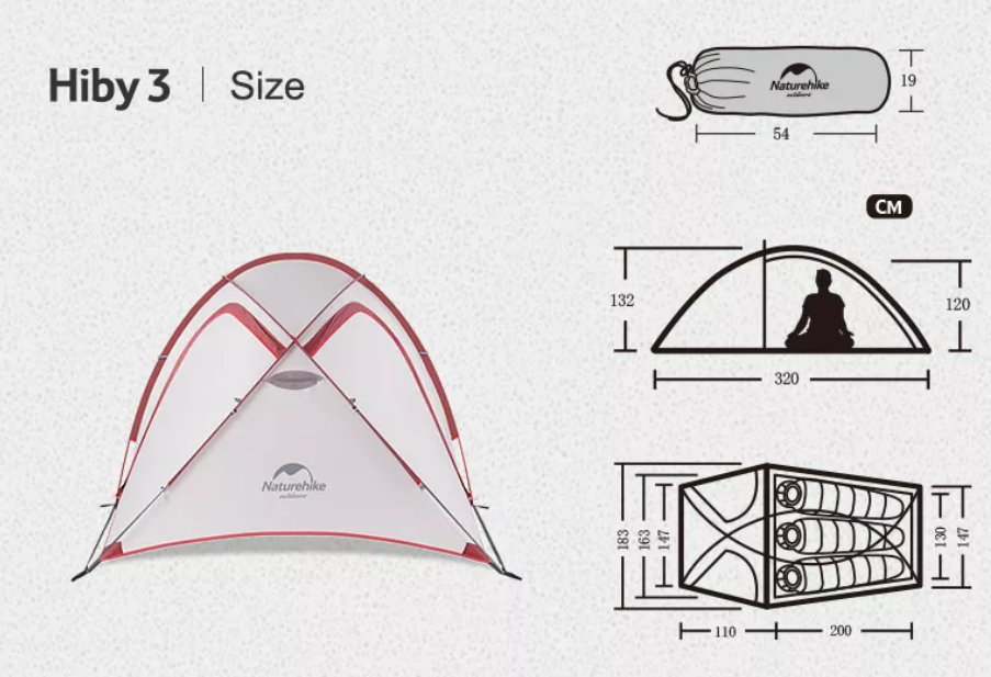 картинка Палатка Naturehike Hiby Si 3-местная, алюминиевый каркас, серо-красная