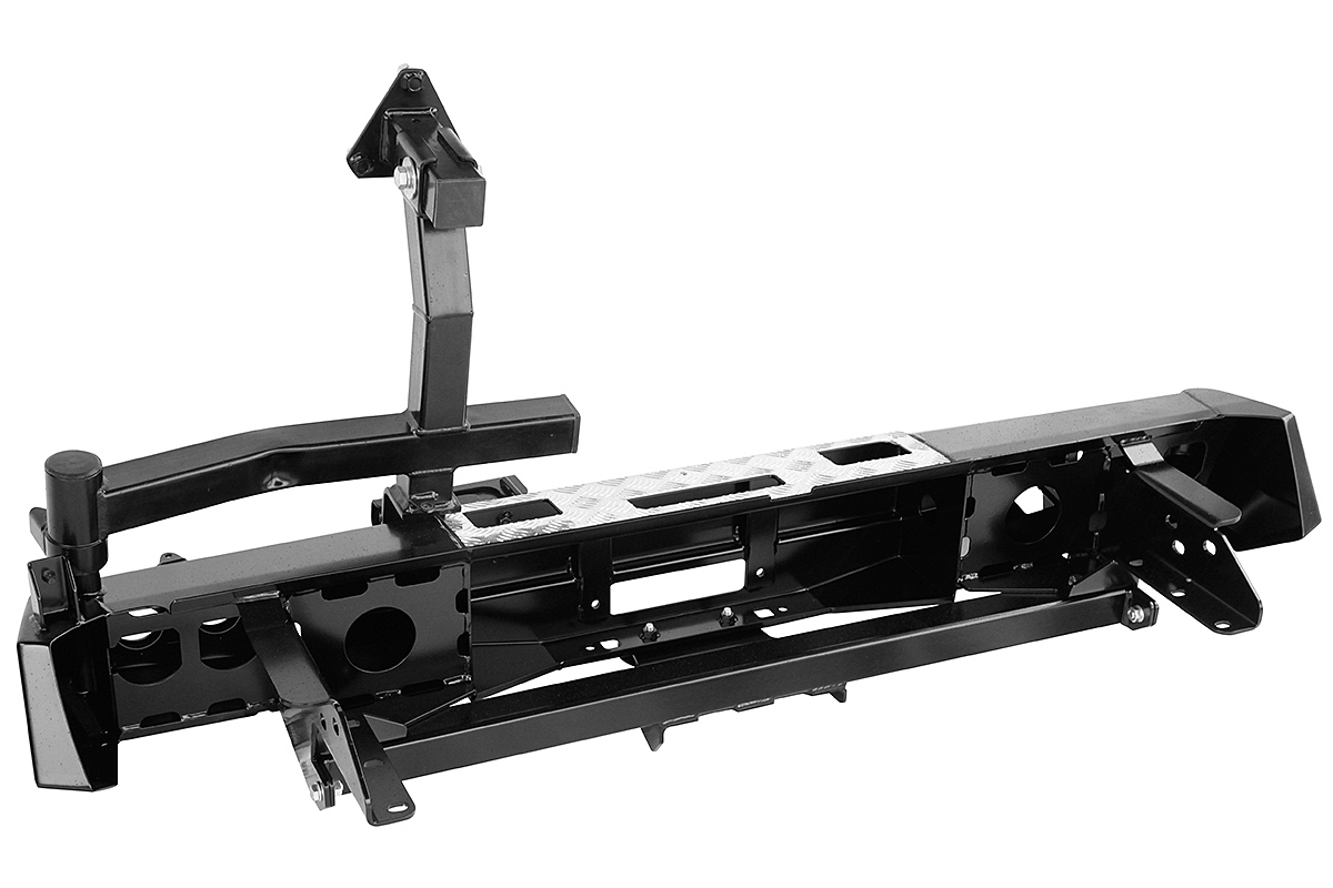 картинка Бампер задний РИФ Nissan Navara D40 05-14 с площ. под лебёдку, квад. под фаркоп, калиткой и фонарями