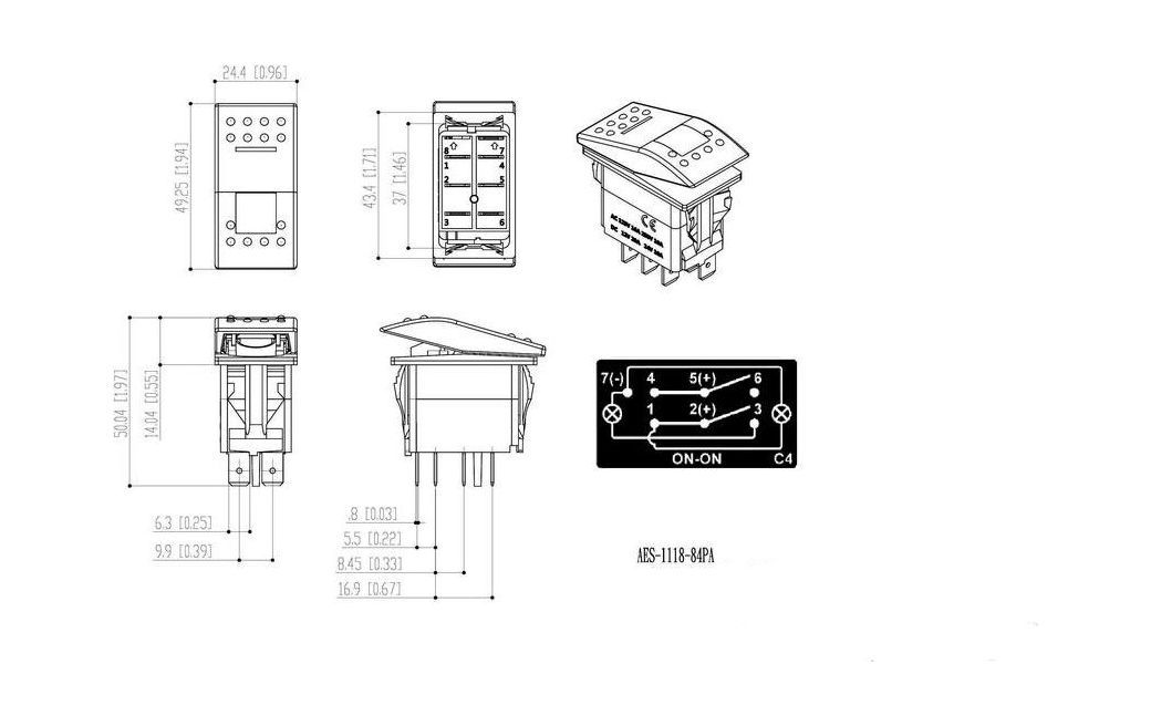 картинка Переключатель двухпозиционный ON-ON 12 В/20А 7Р с подсветкой