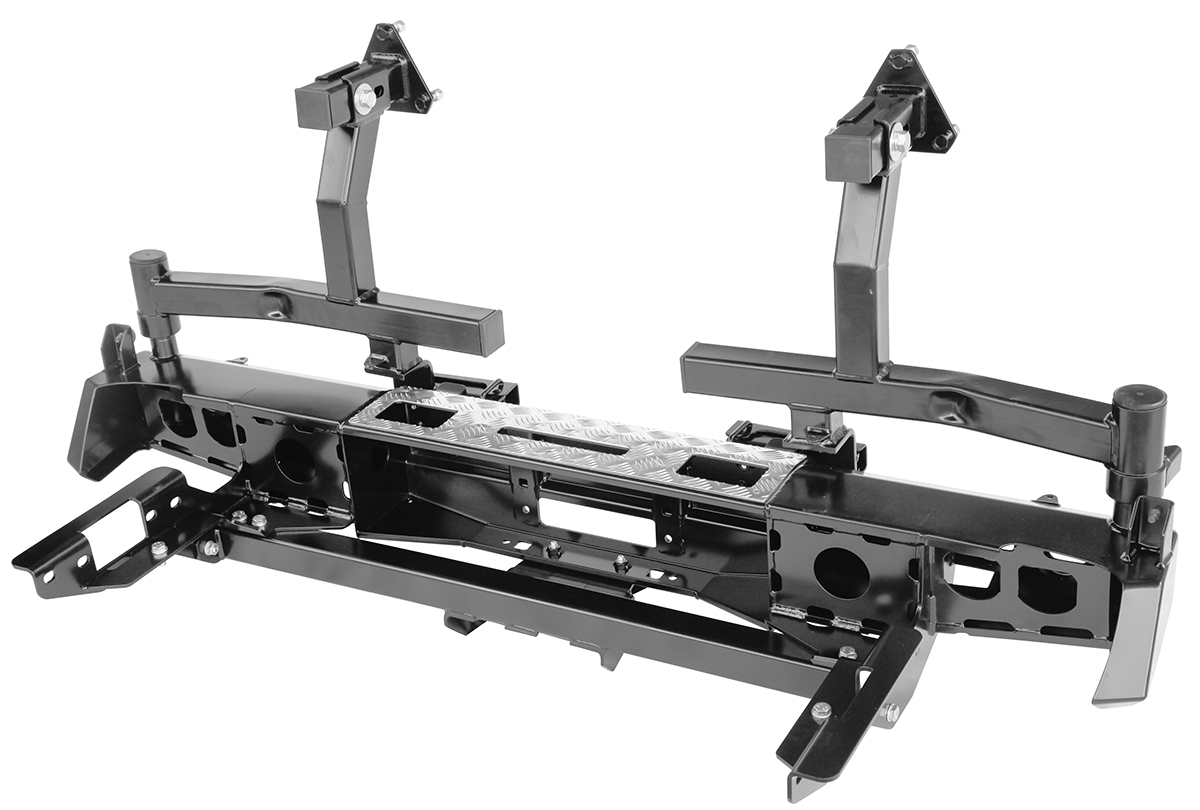 картинка Бампер задний РИФ для Toyota Hilux 2005-2014 с площад. под лебёдку, фаркопом и фонарями и 2-я калитками
