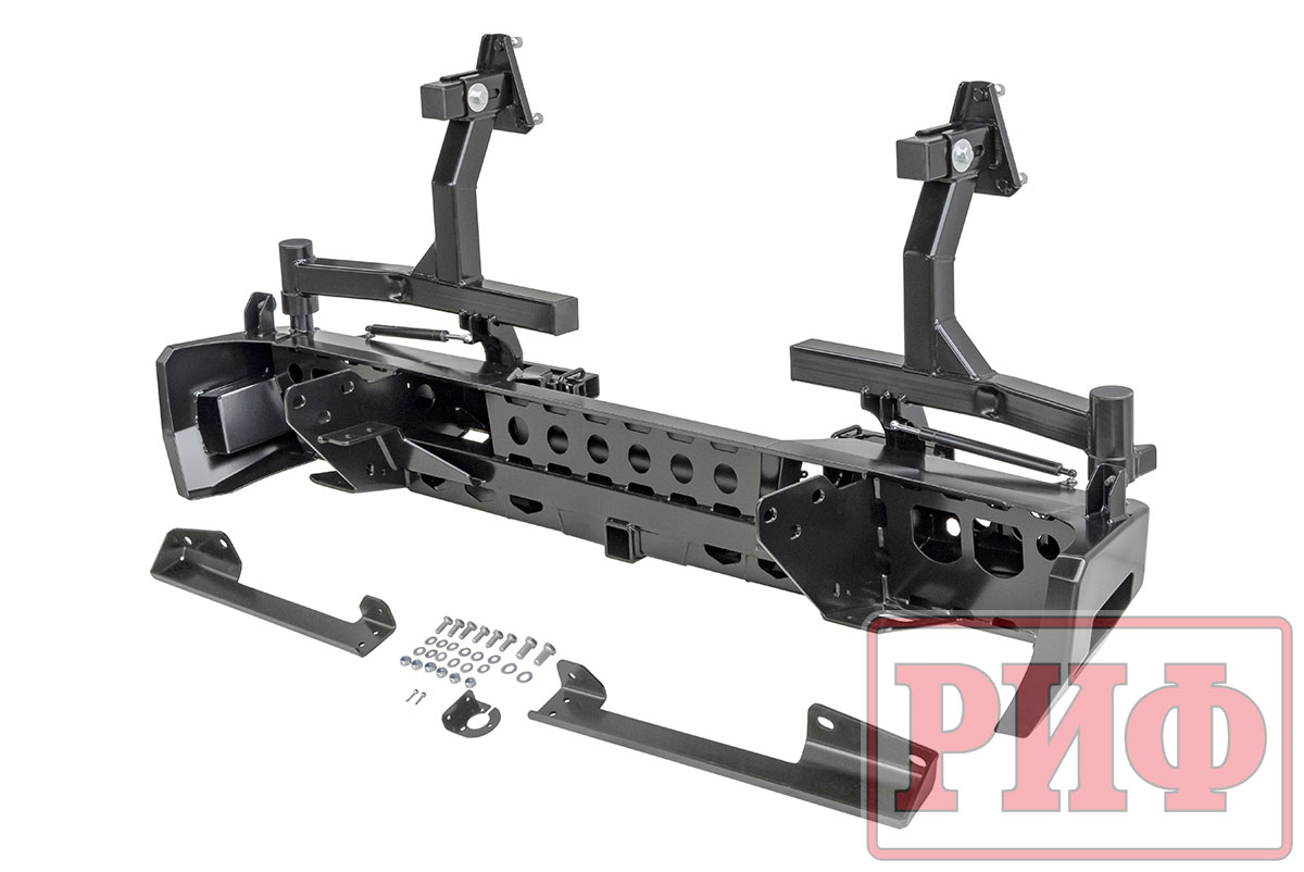 картинка Бампер задний РИФ Toyota Tundra 2007+ с квадратом под фаркоп, 2-мя калитками и фонарями