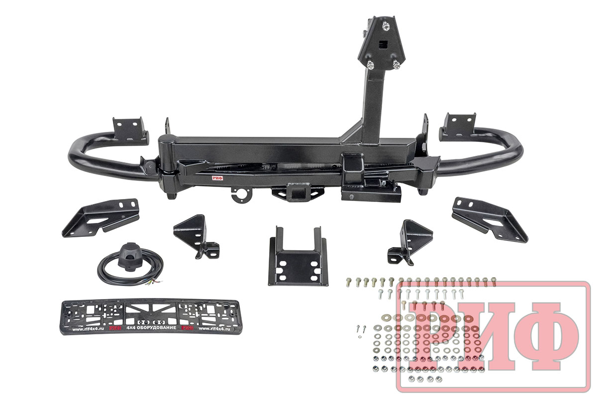 картинка Бампер задний РИФ УАЗ Патриот 2005+ c квадратом под фаркоп и калиткой, стандарт