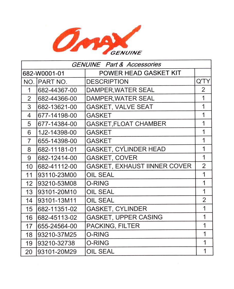 картинка Ремкомплект прокладок блока Yamaha 9.9D/15D, Omax