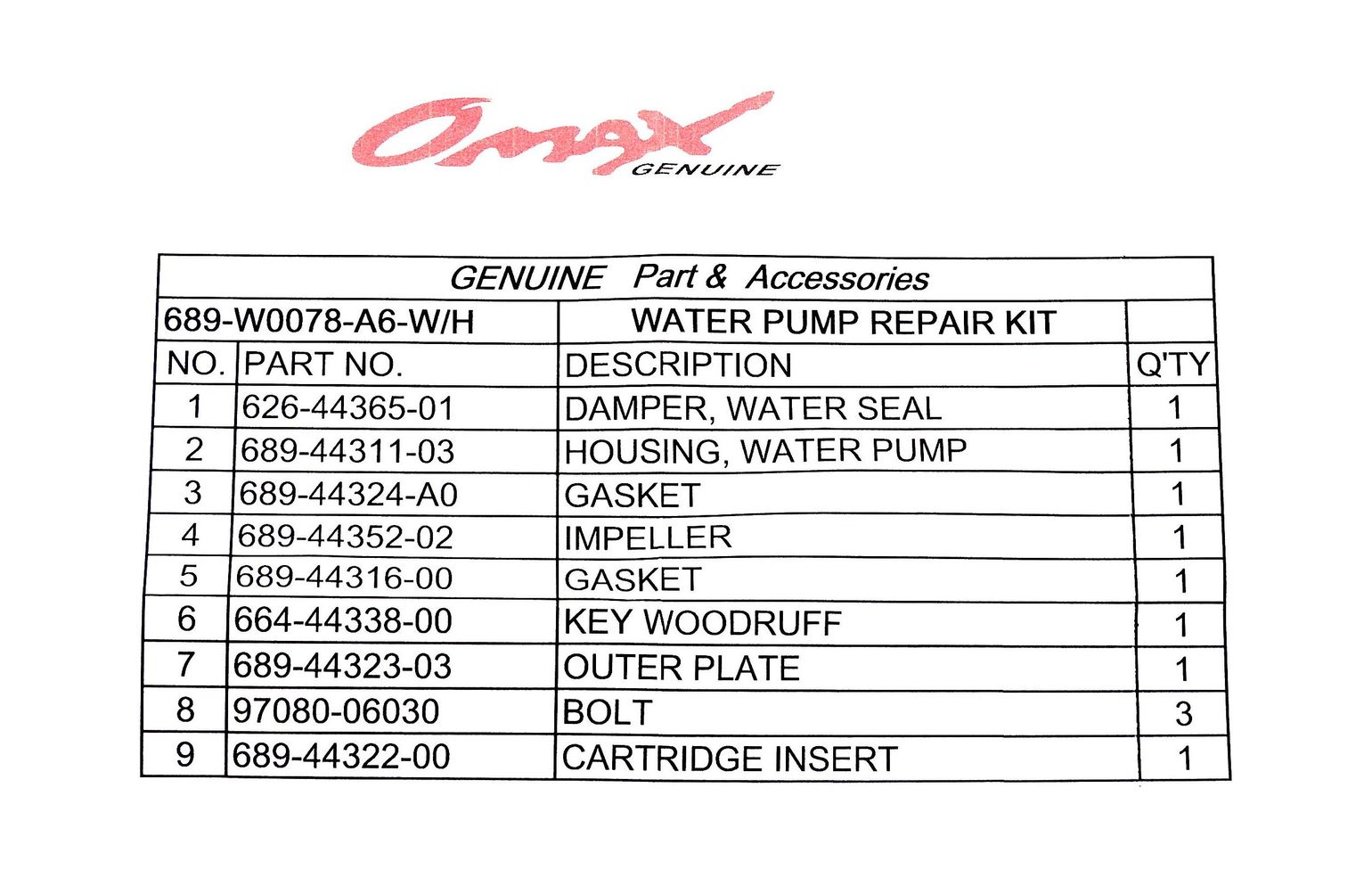 картинка Ремкомплект помпы с корпусом Yamaha 20-30A, Omax