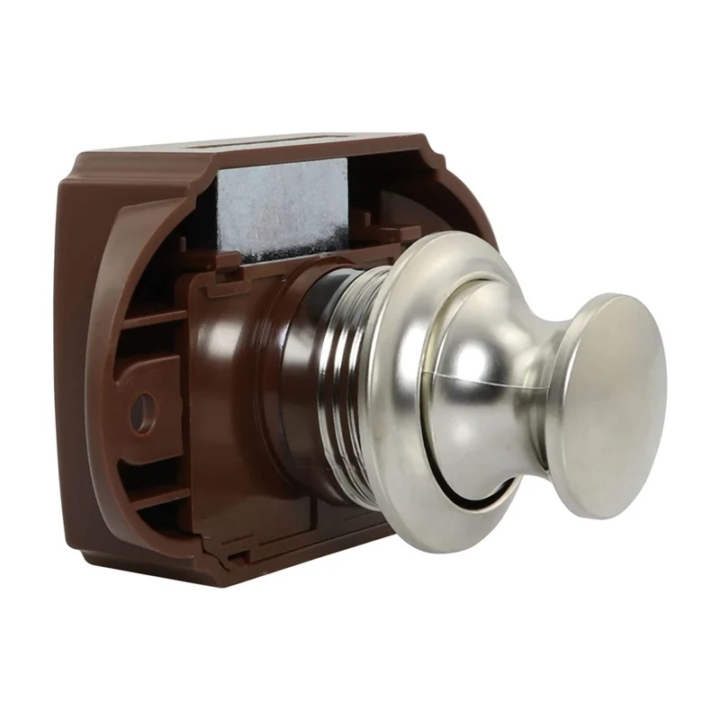 картинка Кнопка-замок мебельный BL01N-BPC коричневый (кнопка матовое серебро)