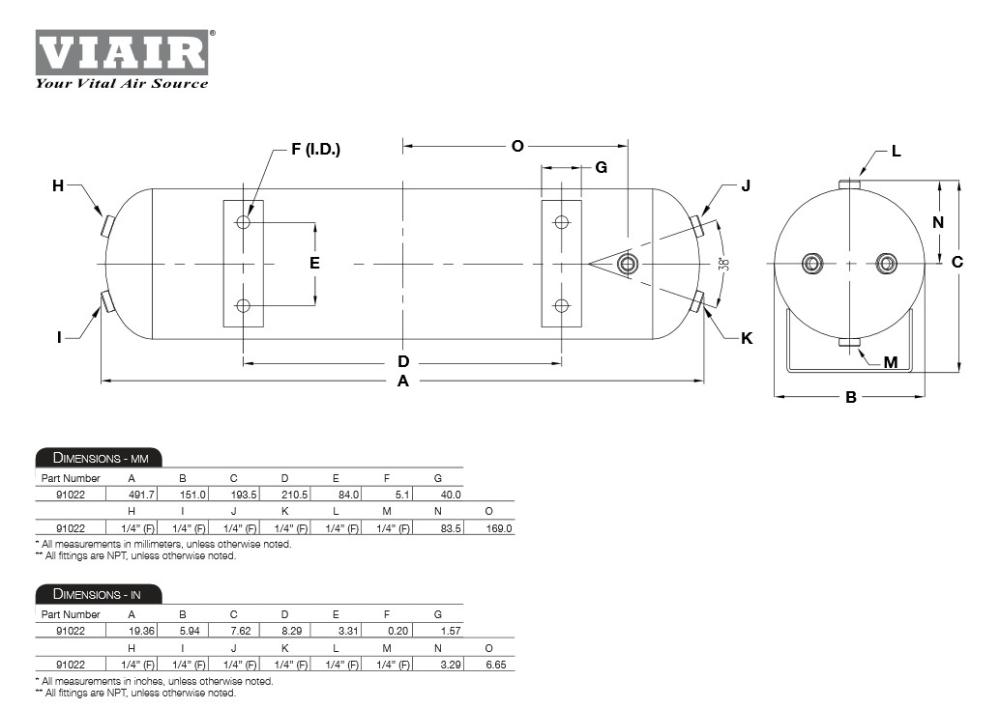 картинка Ресивер VIAIR 2,0 Ga/7.5л. 6 входов 