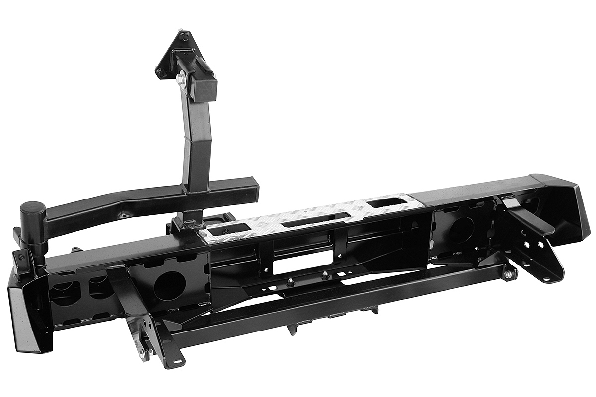 картинка Бампер РИФ задний Nissan Navara D40 (05-14) с площадкой под лебёдку, квадратом под фаркоп и калиткой