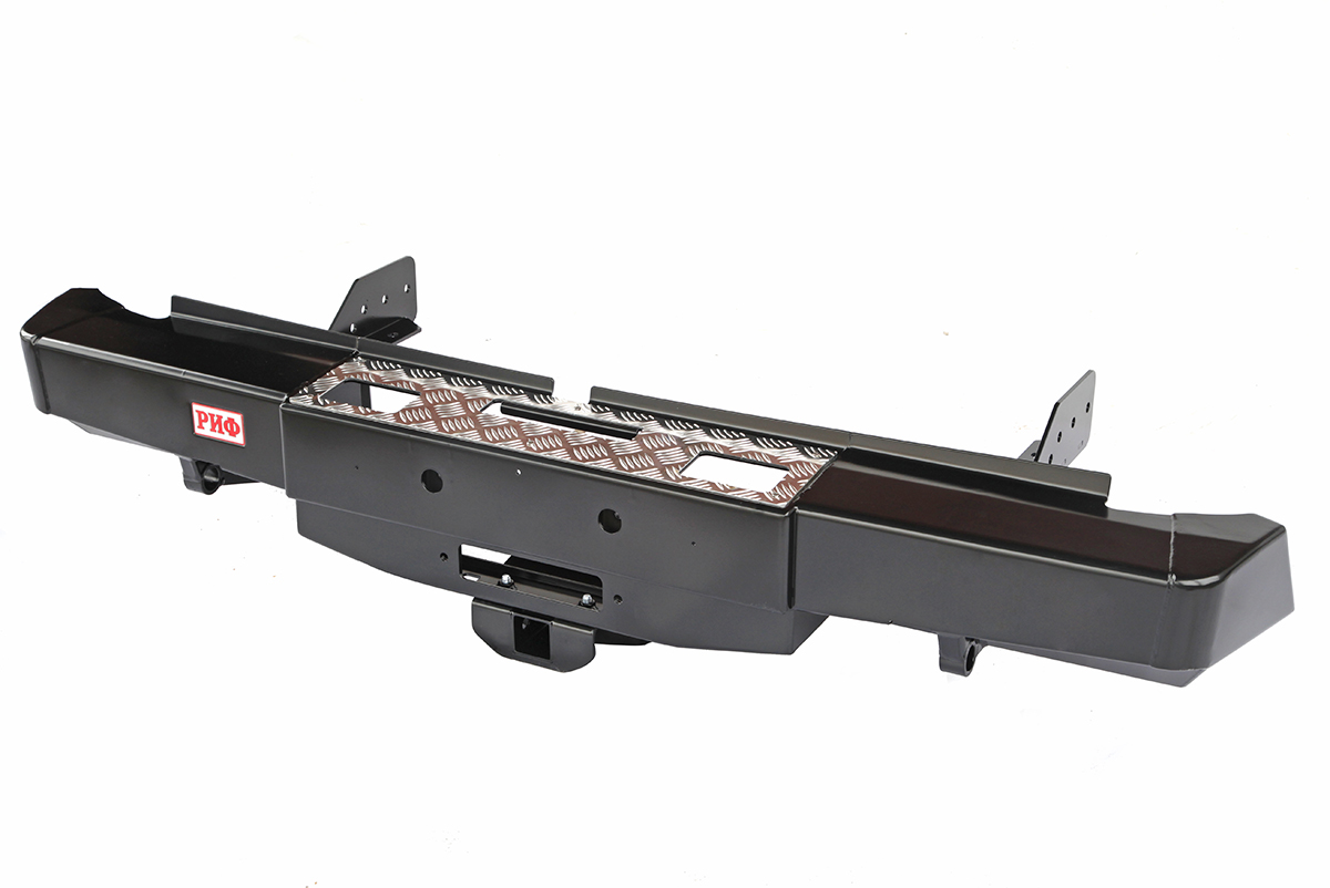 картинка Бампер задний РИФ Mitsubishi L200 2015+ с площадкой под лебедку и квадратом под фаркоп