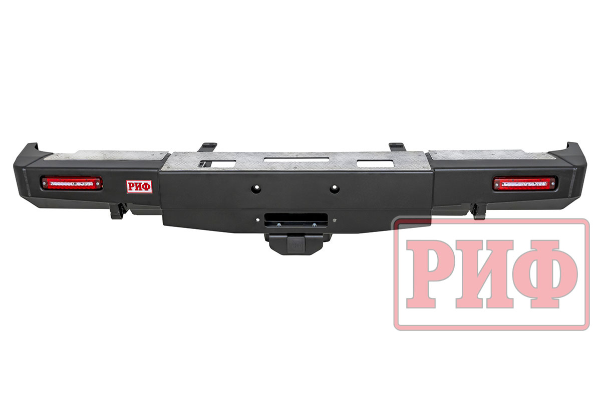 картинка Бампер задний РИФ для ГАЗ Соболь с площ. под лебёдку, квадратом под фаркоп и фонарями