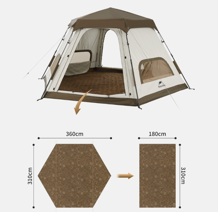 картинка Палатка Naturehike Hexagonal 3-4-местная, автоматическая, хаки (бежевая)