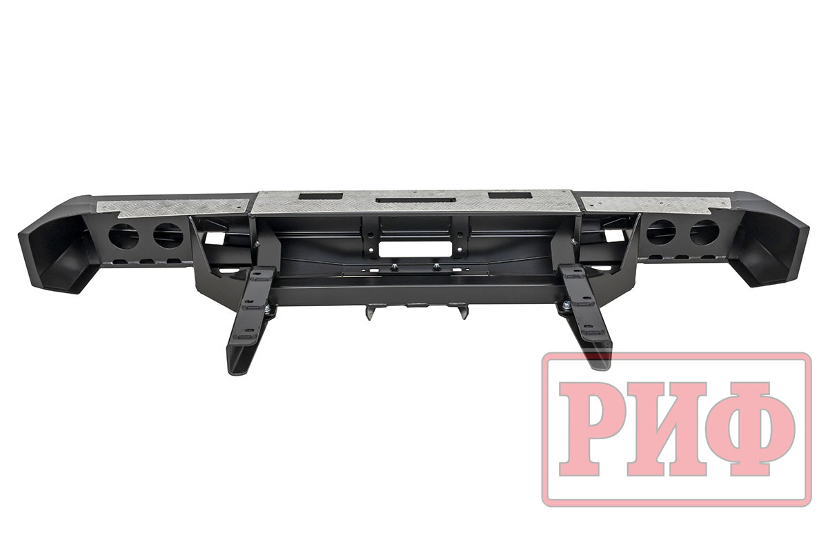 картинка Бампер задний РИФ для ГАЗ Соболь с площ. под лебёдку, квадратом под фаркоп и фонарями