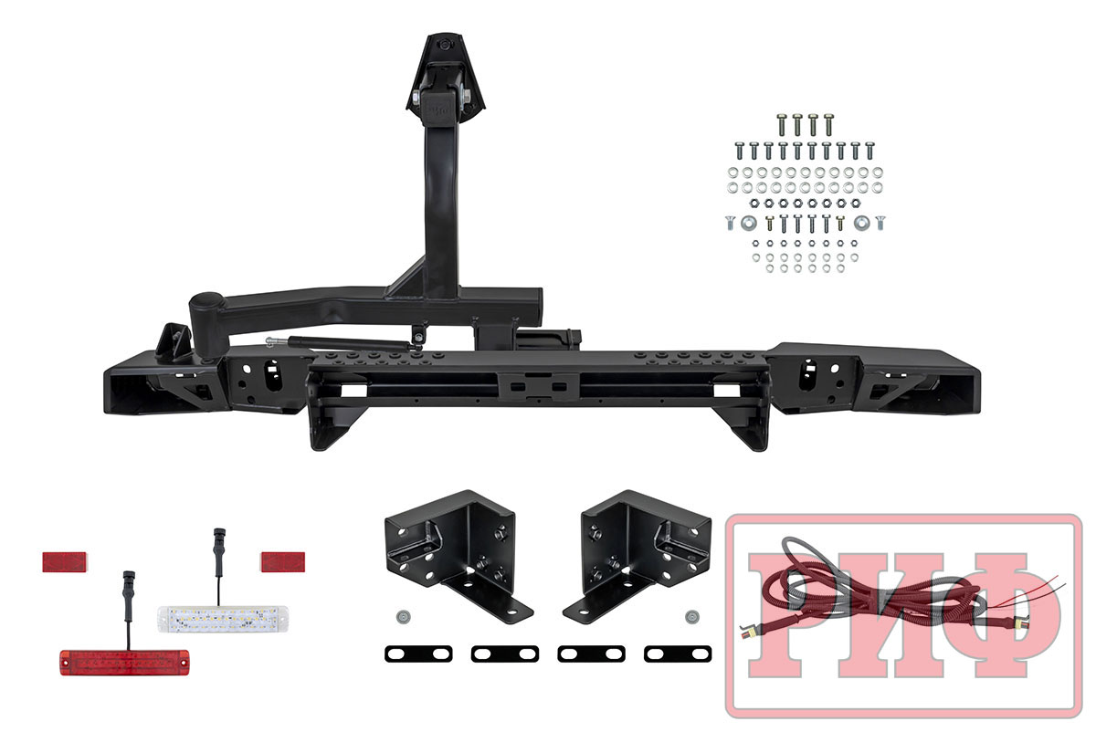 картинка Бампер задний РИФ УАЗ Хантер с фонарями, калиткой, возможностью установки фаркопа, лифт 65 мм