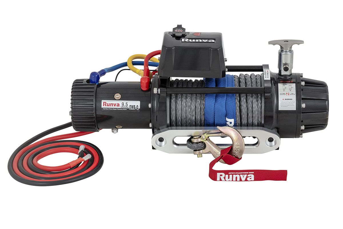 ЛебёдкаRunva EWB9500-Q-SRMAC 24V 4350 кг, влагозащищенная, комбинированный роспуск, синтетический трос