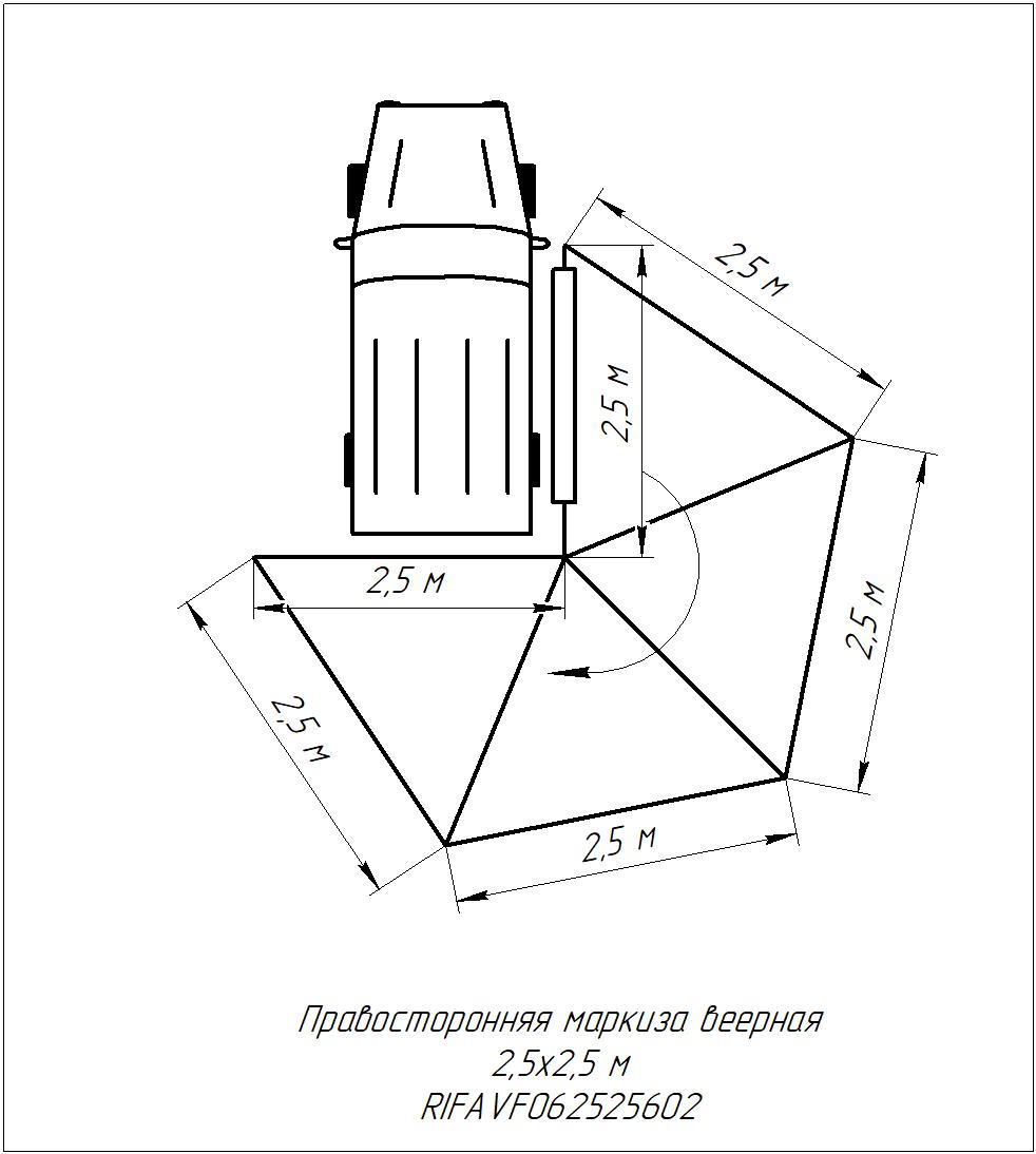 картинка Маркиза автомобильная РИФ веерная 2,5х2,5 м (правая)