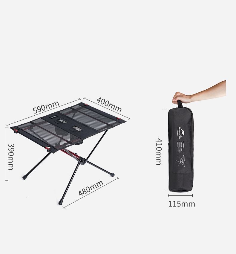 Стол туристический Naturehike FT07 алюминиевый, быстросборный, 59х40х39 см, складной, черный