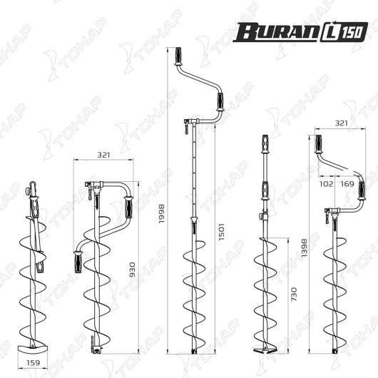 картинка Ледобур ТОНАР BURAN 150L левое вращение, цельнотянутый шнек