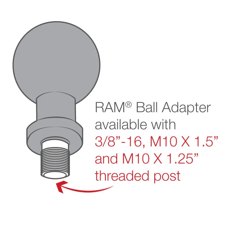 RAM-B-349-1U Шар RAM 25 мм (1") на стойке 10 мм с резьбой M10х1.5