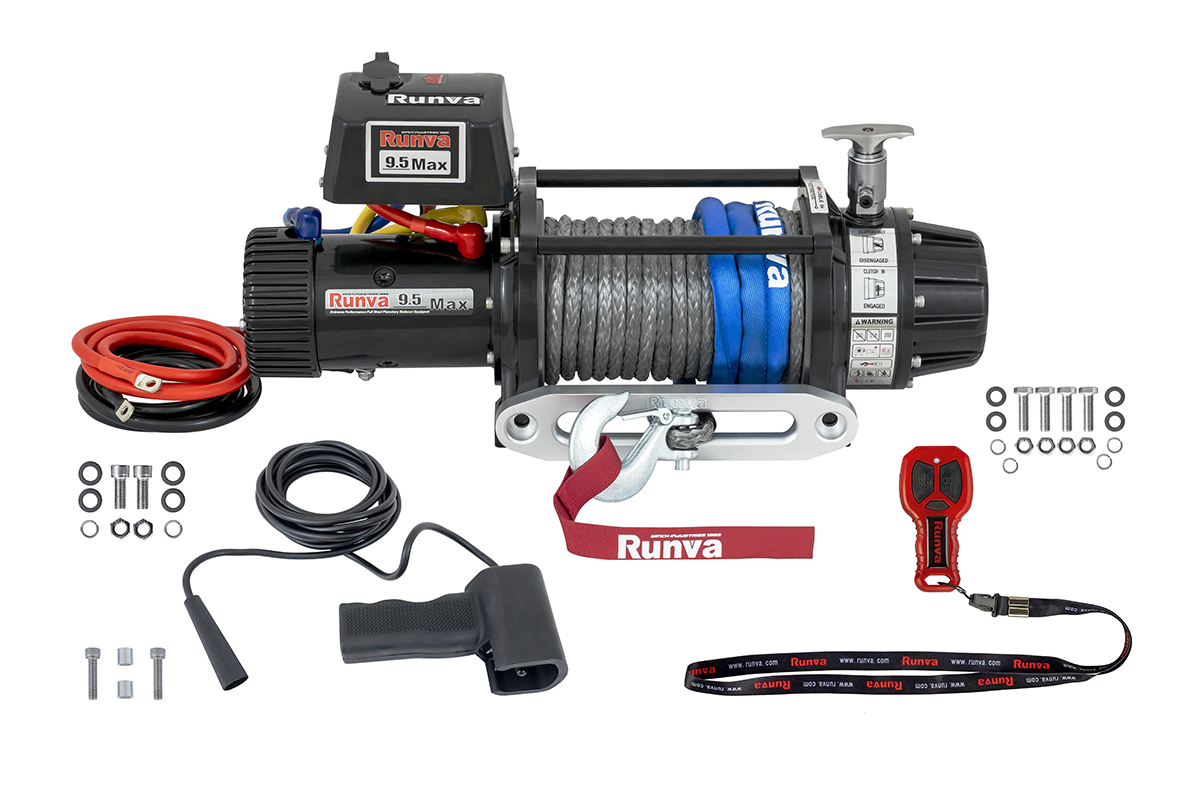 картинка Лебёдка Runva EWB9500MAX-Q-SSRMAC 4350кг 12V влагозащищенная, комбинированный роспуск, синтетика
