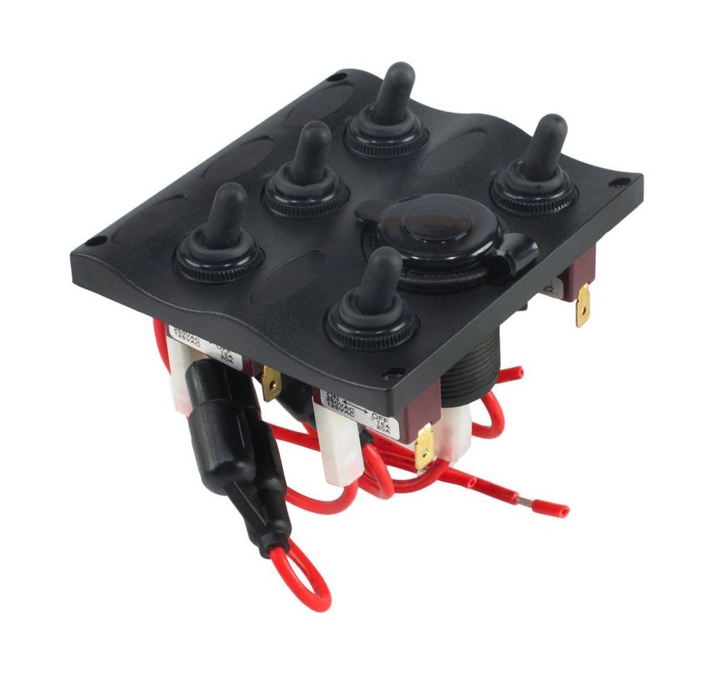 картинка Панель бортового питания 5 переключателей, разъем прикуриватель