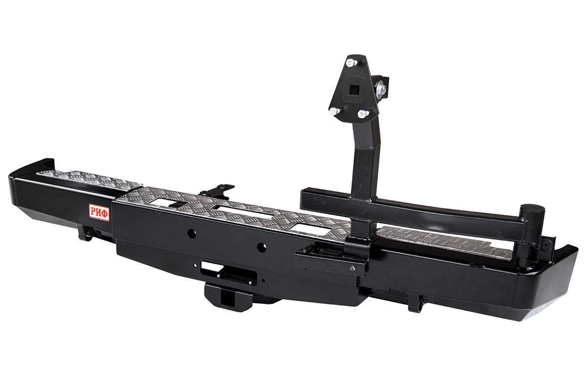 картинка Бампер задний РИФ ГАЗ Соболь с площадкой под лебёдку, квадратом под фаркоп и калиткой, лифт 50 мм