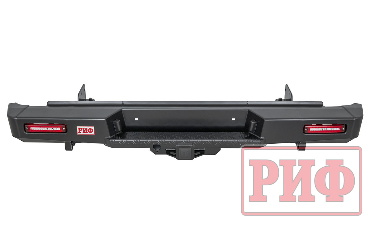 картинка Бампер задний РИФ Isuzu D-MAX с квадратом под фаркоп и фонарями, стандарт