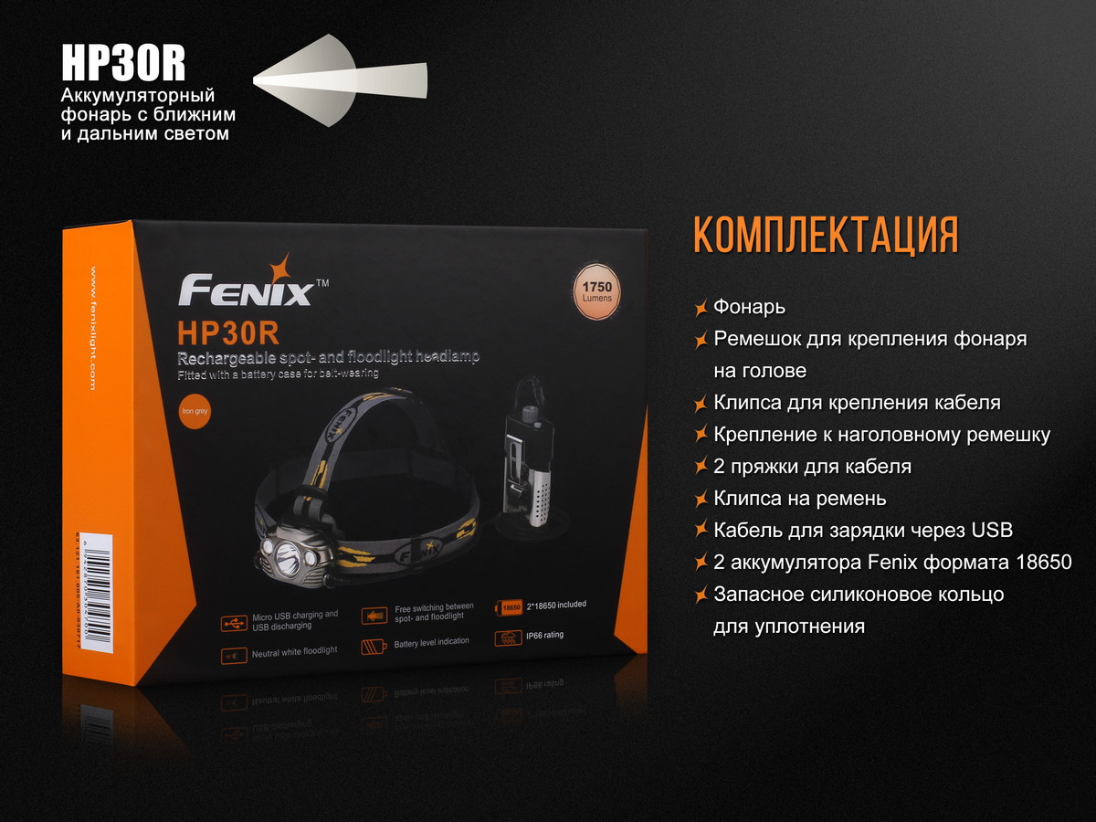 картинка Налобный фонарь Fenix HP30R серый
