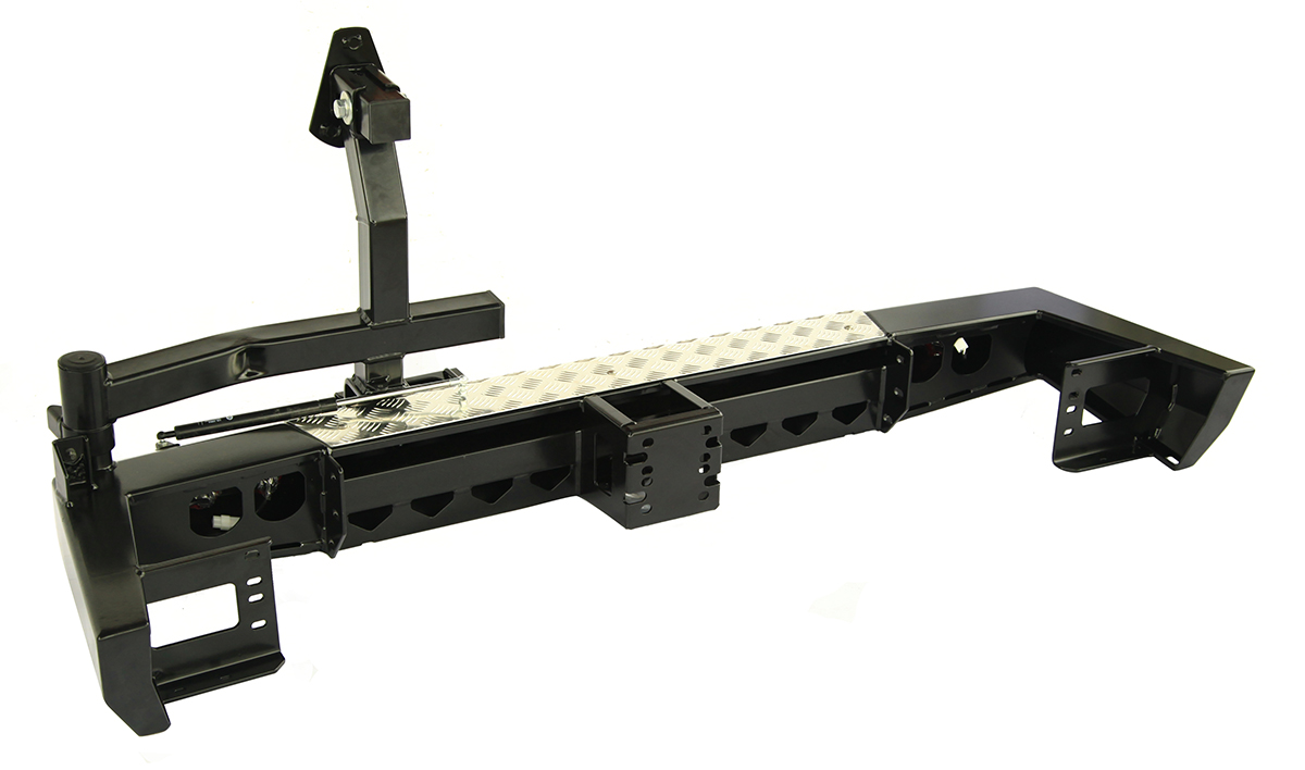 картинка Бампер задний РИФ УАЗ Патриот 2015+ с квадратом под фаркоп, калиткой и фонарями стандарт