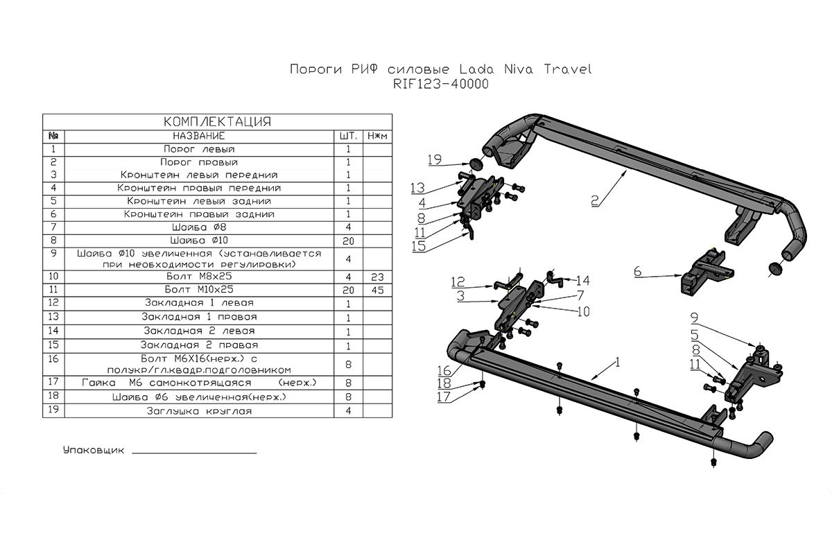 картинка Пороги РИФ силовые Lada Нива Тревел (черный алюминий)
